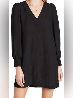 BB Dakota Black Textured V Neck Long Sleeve Mini Dress Size L